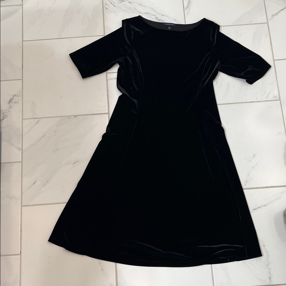 Lands' End Classic Black Stretch Velvet Midi Dress